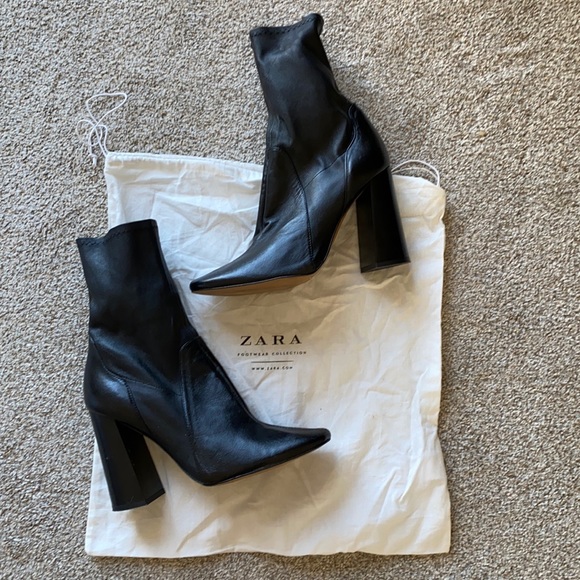 Zara Shoes - Zara chunky heel leather sock boots